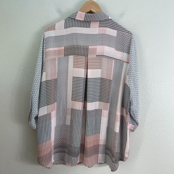 Rose + Olive Womens Plus 1X Blouse Pink Black Geometric 3/4 Sleeve Shirt Top - Picture 9 of 10